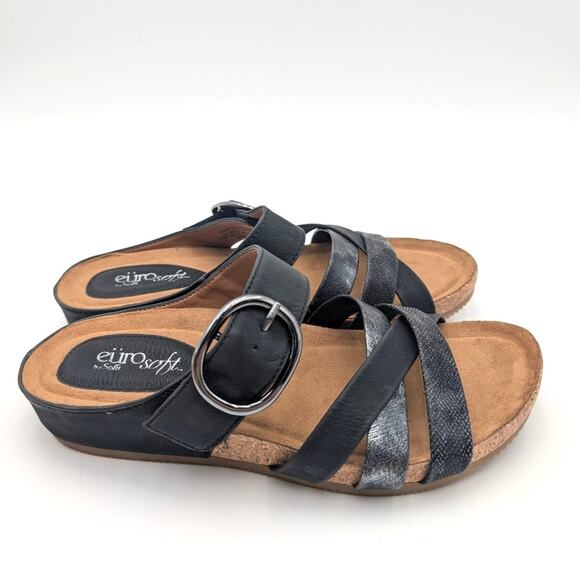 Eurosoft Genalyn Slide Sandals Women's Textured Straps Black Size US6.5M EU37 - Picture 3 of 13